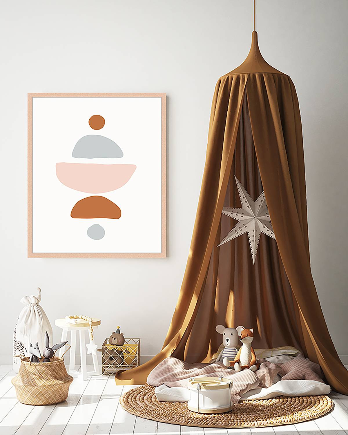 home24 Abstract Shapes Wanddecoratie, Meerdere Kleuren, 53 x 63 cm