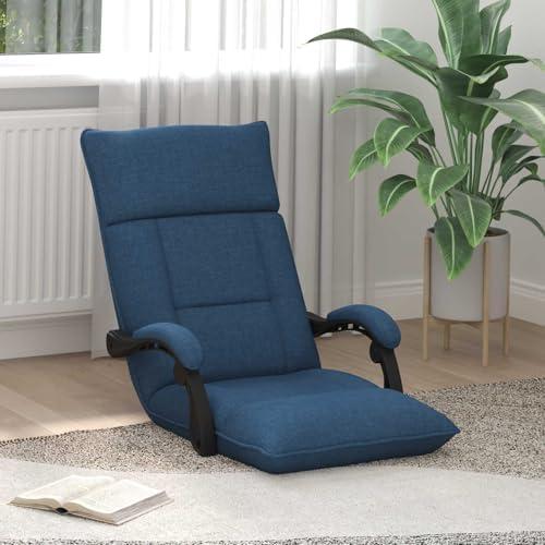 Blauer Bodenstuhl mit Stoffbezug, 66 x 66 x 80 cm, gepolstert und klappbar, mit verstellbarer Rückenlehne und Armlehnen, platzsparend für Wohnzimmer, Büro, Yoga und Computerspiele