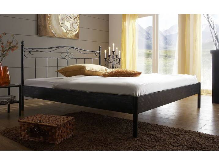 Metallbett Iris , schwarz / silber gewischt , 140x210 , ohne Fußteil