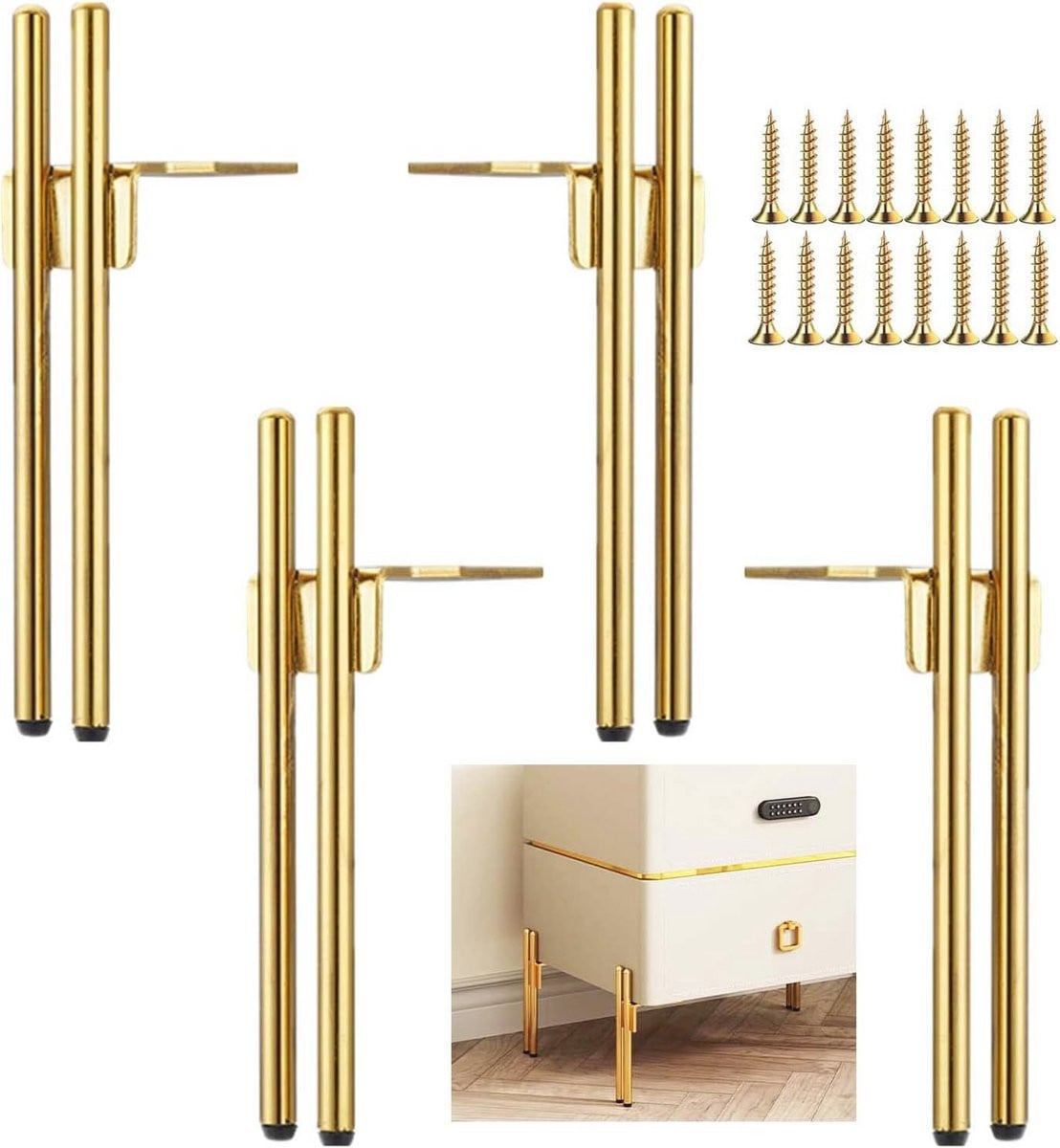 Set van 4 goudkleurige design meubelpoten van metaal voor salontafels en meubels