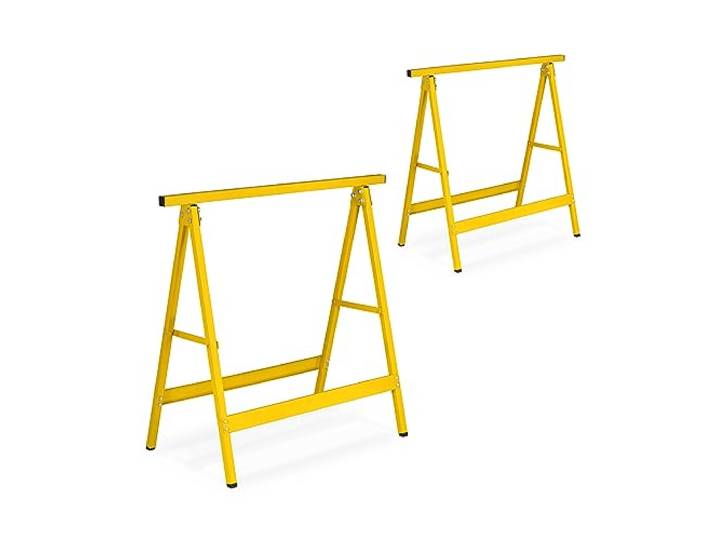Relaxdays Lot de 2 tréteaux\, Pliables\, 100 kg\, HxLxP: 74x78x40 cm\, pour Atelier\, bricoler\, Peindre\, Jaune