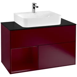 Villeroy und Boch Finion Waschtischunterschrank F112HBHB 100cm, Abdeckplatte white matt, Regal links Peony, Peony Matt