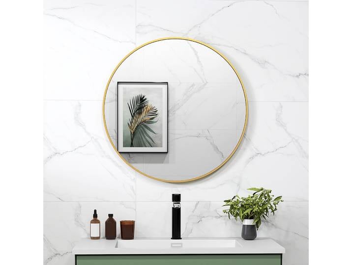 HOMCOM Miroir Rond Ø70cm Cadre Métal Or Facile à Installer