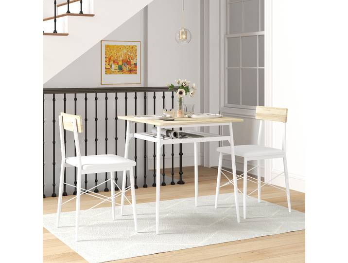 HOMCOM Ensemble Table et 2 Chaises Cuisine Blanc Chêne Acier