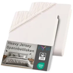 NYVI Spannbettlaken DreamScience Heavy Jersey  - Spannbetttuch, Formstabil, 160g/m2, Rundum-Gummizug, Bügelfrei 120x200 - 130x200 cm (2er Pack) natur