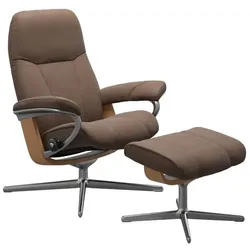 Stressless Sessel mit Hocker Consul Cross Leder Braun Batick Mole M (Medium)