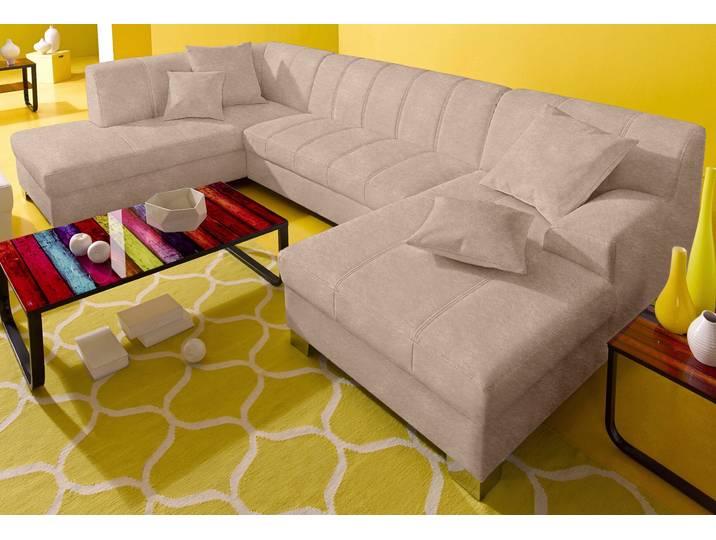 Wohnlandschaft, Microfaser PRIMABELLE, Beige, 297×82×75 cm, Mit Bettfunktion, Modern, Domo-Collection