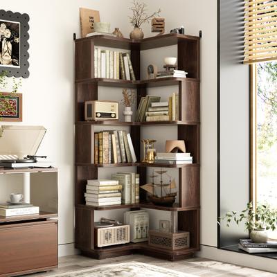 Rackcog 7-Tier Corner Bookcase, Freestanding Display Storage Book Shelf for Living Room, Office & Nursery
