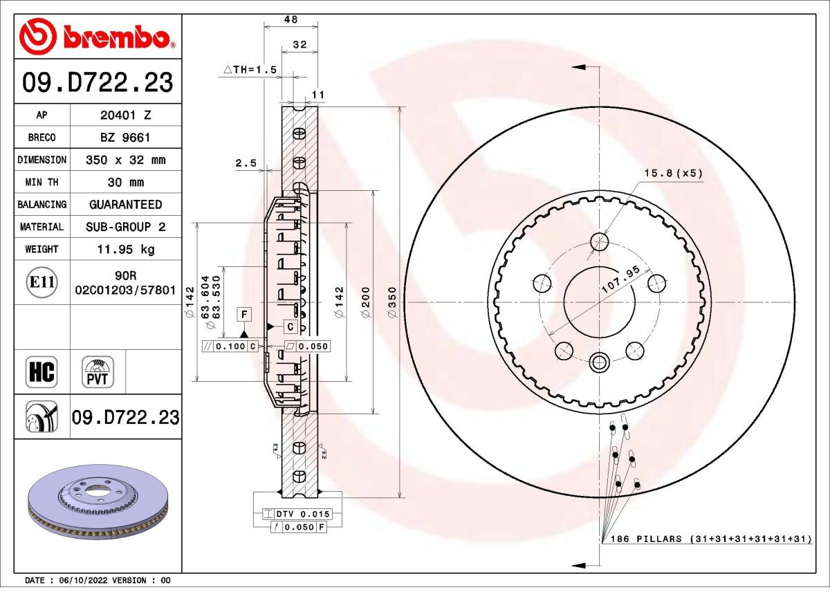 Bremsscheibe BREMBO 09.D722.23, 1 Stück