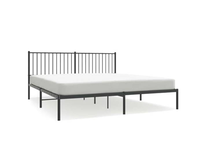 PUGYNBK Bettgestell aus Metall, Schwarz, 183 x 213 cm, mit Kopfteil Pulverbeschichteter Stahl, Metalllatten und Beine, Platz unter der Aufbewahrung