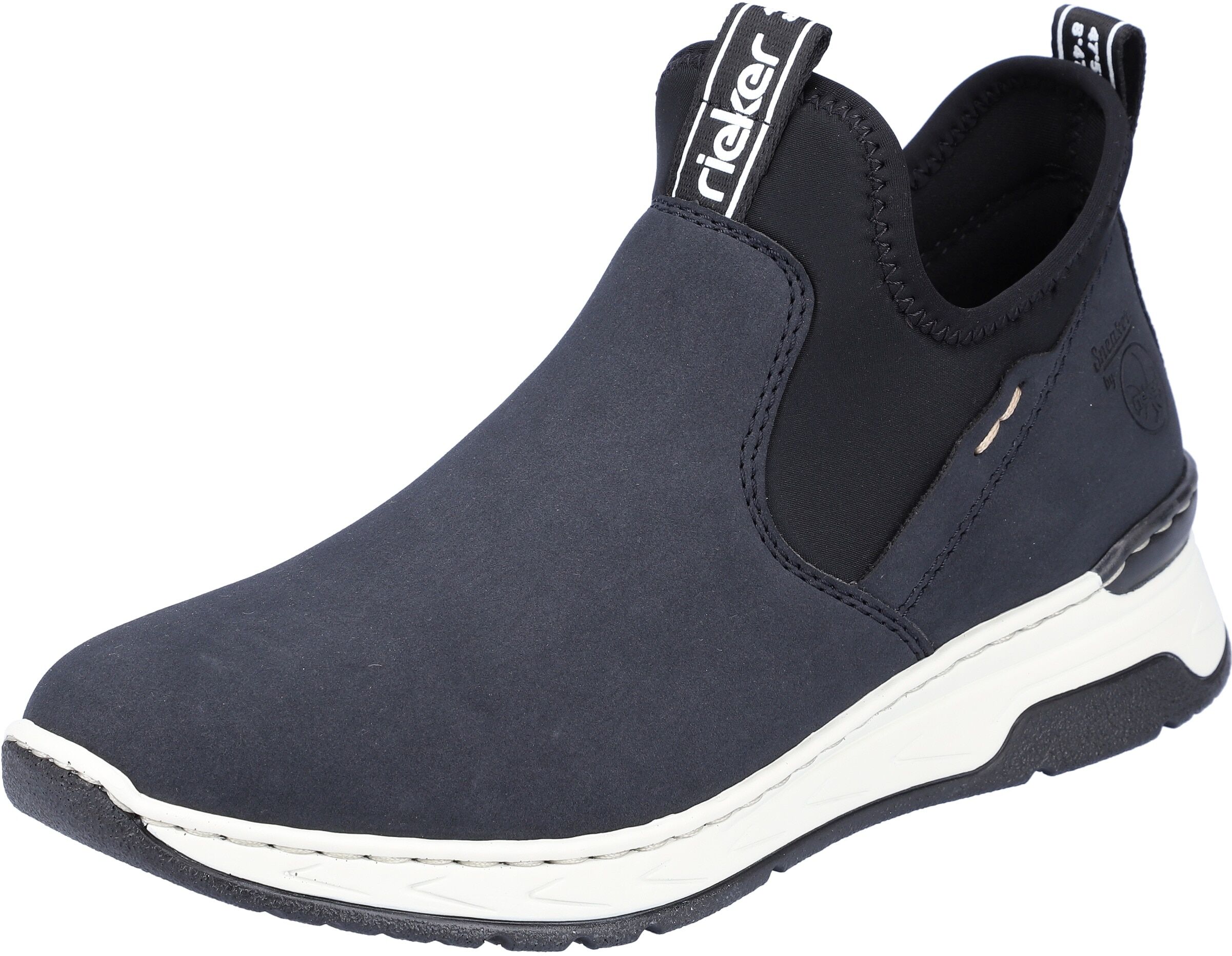 Schlupfboots RIEKER, Damen, Gr. 39, Textil, blau (dunkelblau, kombiniert), Lederimitat, Textil, Schuhe Schlupfboots, mit Stretcheinstieg dunkelblau, kombiniert 39, Textil