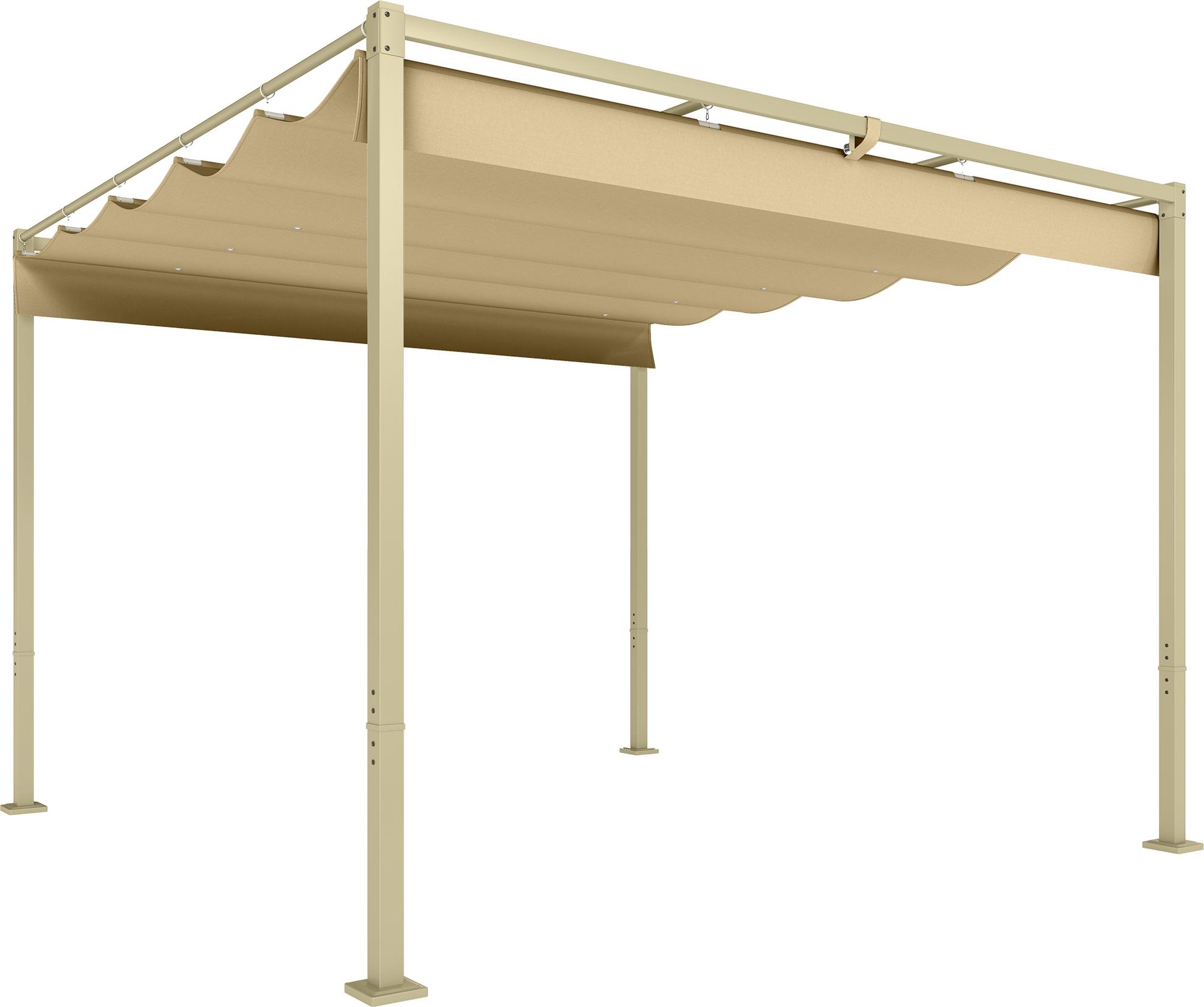 3 x 3 m Garten-Pergola mit einziehbarem Dach, Pavillon, Baldachin für Schatten, UPF30+, Khaki