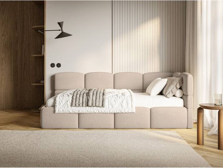 Selsey Jugendbett CLOUDY, Eck-Kopfteil, Matratze & Bettkasten, Chenille hydrophob, 120x200 cm