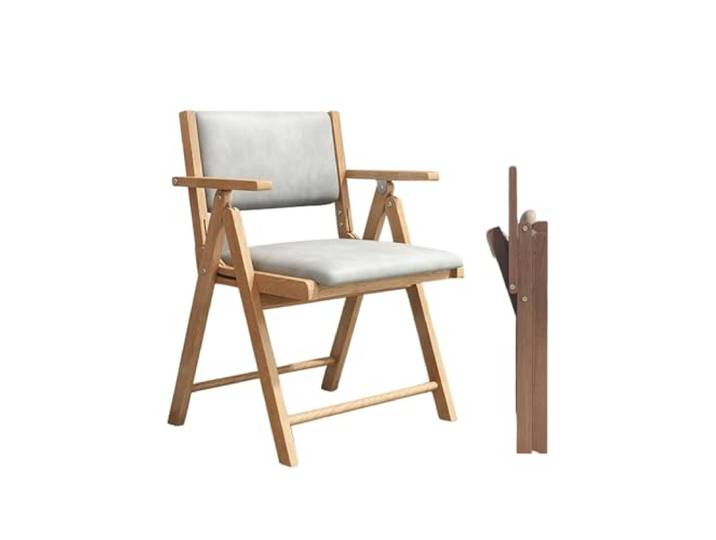 TBrephint Klappstuhl, Gepolsterter Klappstuhl aus Gummiholz ​​und PU-Leder Mehrfarbig: drinnen, draußen, Küche, Büro, Hochzeit, Party, Picknick(Wood Color)
