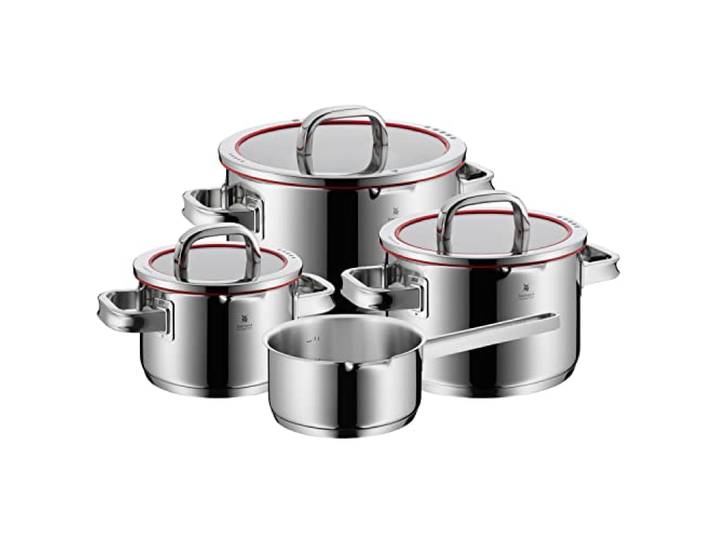 WMF Function 4 Topfset Induktion 4-teilig, Cromargan Edelstahl poliert, Glasdeckel mit 4 Abgießfunktionen, Induktionstöpfe, Innenskalierung