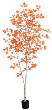 Nearly Natural 7-ft Autumn Paper Birch Artificial Fall Tree - Green