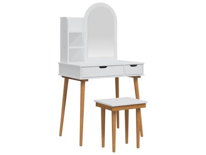 Xhnifbn Schminktisch-Set FAUSKE 4-teilig Weiß Frisiertisch 76x50x143 cm Elegantes Kosmetiktisch-Set fürs Schlafzimmer mit Spiegel, Hocker, 2 Schubladen und Fächern für geordnete Pflegeartikel.
