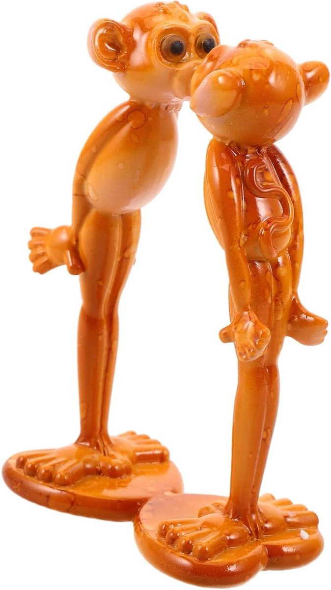 Apen Beeldje Liefdespaar Khaki Hoogte: 11 cm