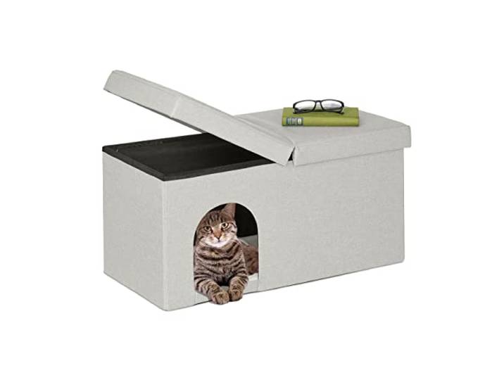 Relaxdays Grotte pour Chat Pratique\, Banc Robuste\, cachette\, H x L x P : env. 38\,5 x 74\,5 x 37 cm\, intérieur\, Beige