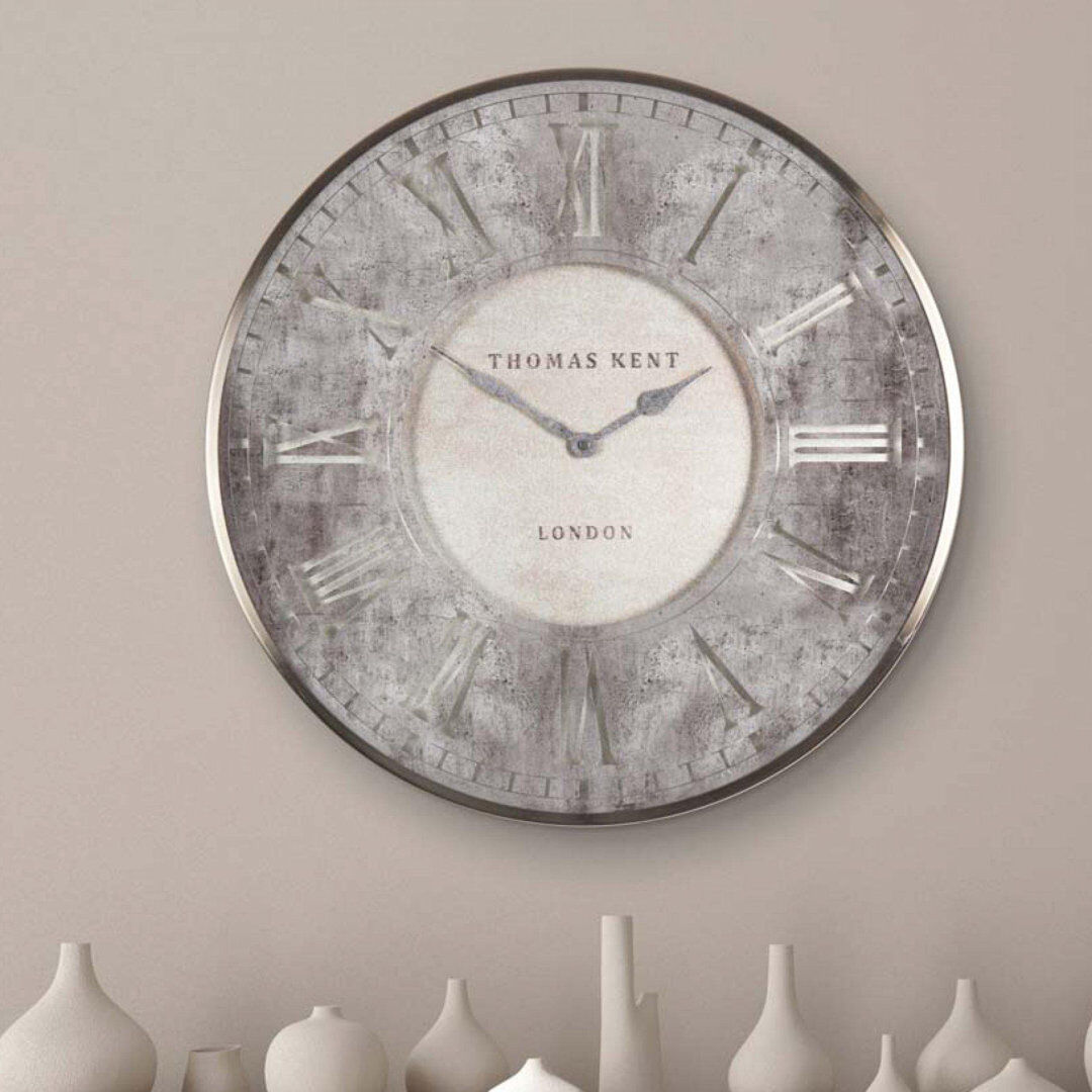 Thomas Kent Florentine Resin Wall Clock Silver 76cm H x 76cm W x 6cm D