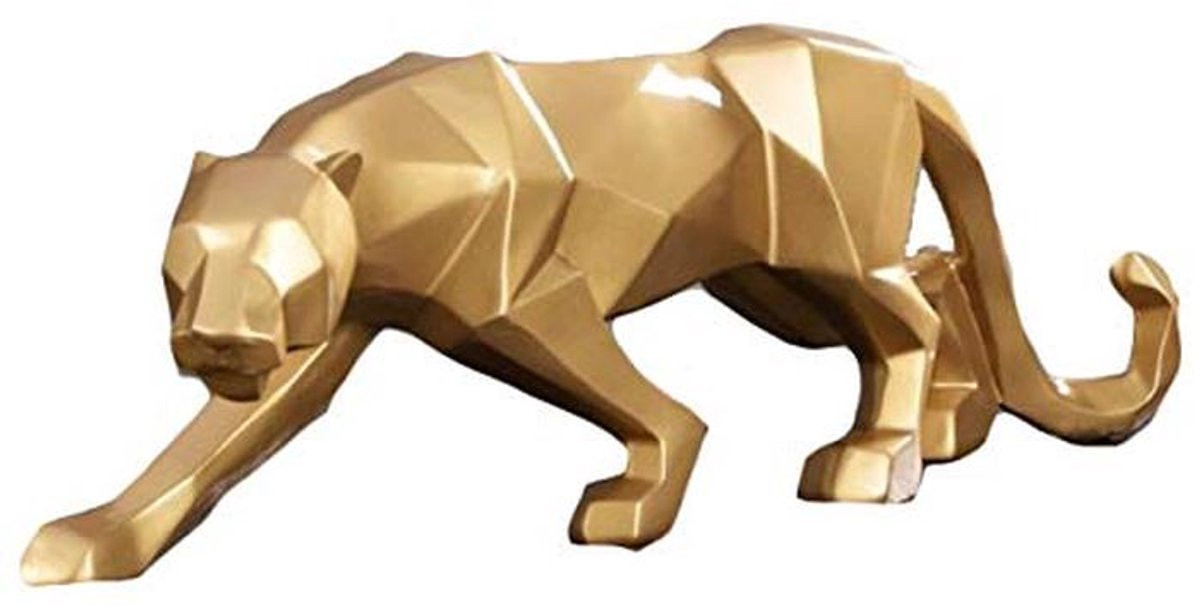 Abstract Luipaard Beeld Goud - Handgesneden Hars Dieren Sculptuur voor Woondecoratie - Hoogte: 48 cm
