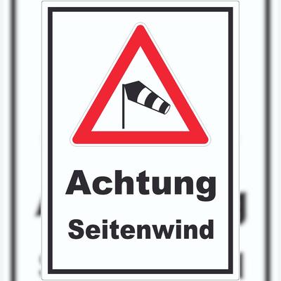 HB-Druck Aufkleber Achtung Seitenwind A4 (210x297mm)
