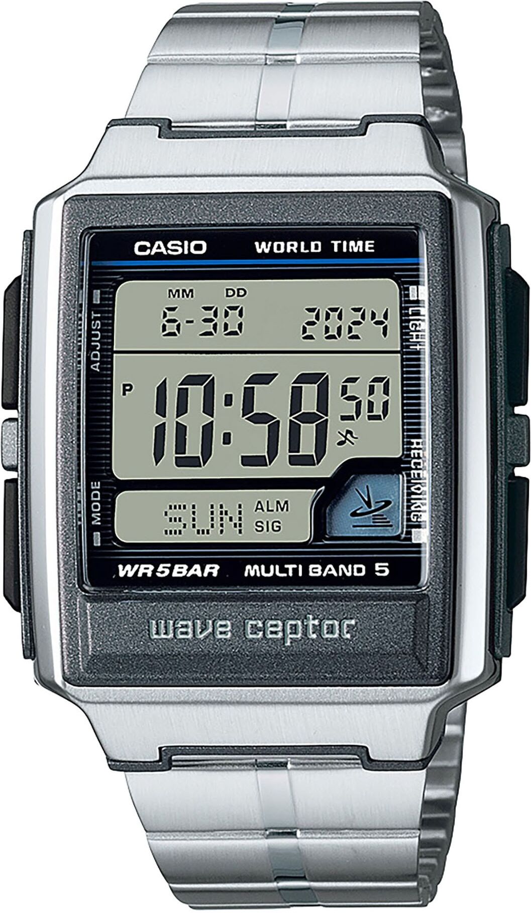 Funkchronograph CASIO FUNK, silber (silberfarben), Armbanduhren, Herren, silberfarben, Funkchronograph, Quarzuhr, Armbanduhr, Herrenuhr, Digitaluhr, Edelstahlarmband,Weltzeit