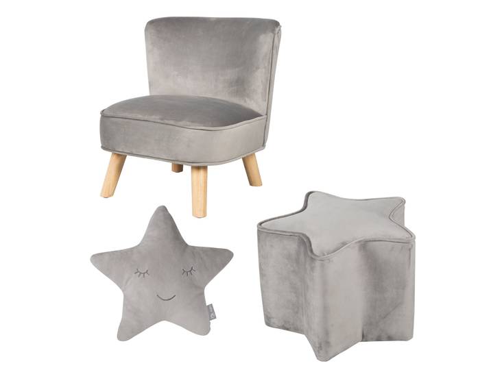 Bundle 'Lil Sofa' inkl. Kindersessel, Sternhocker & Sternenkissen in silbergrau
