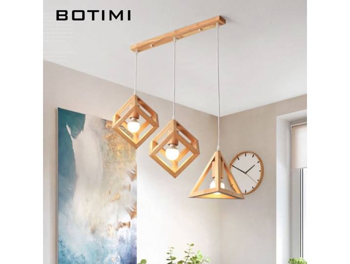 Lampes suspendues BOTIMI en bois triple pour salle à manger, chevet en bois, luminaire simple pour cuisine, lampe suspendue pour îlot