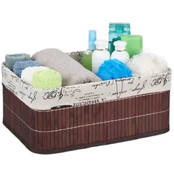 Relaxdays 4 x Aufbewahrungskorb Bambus braun Braun,Creme,Schwarz