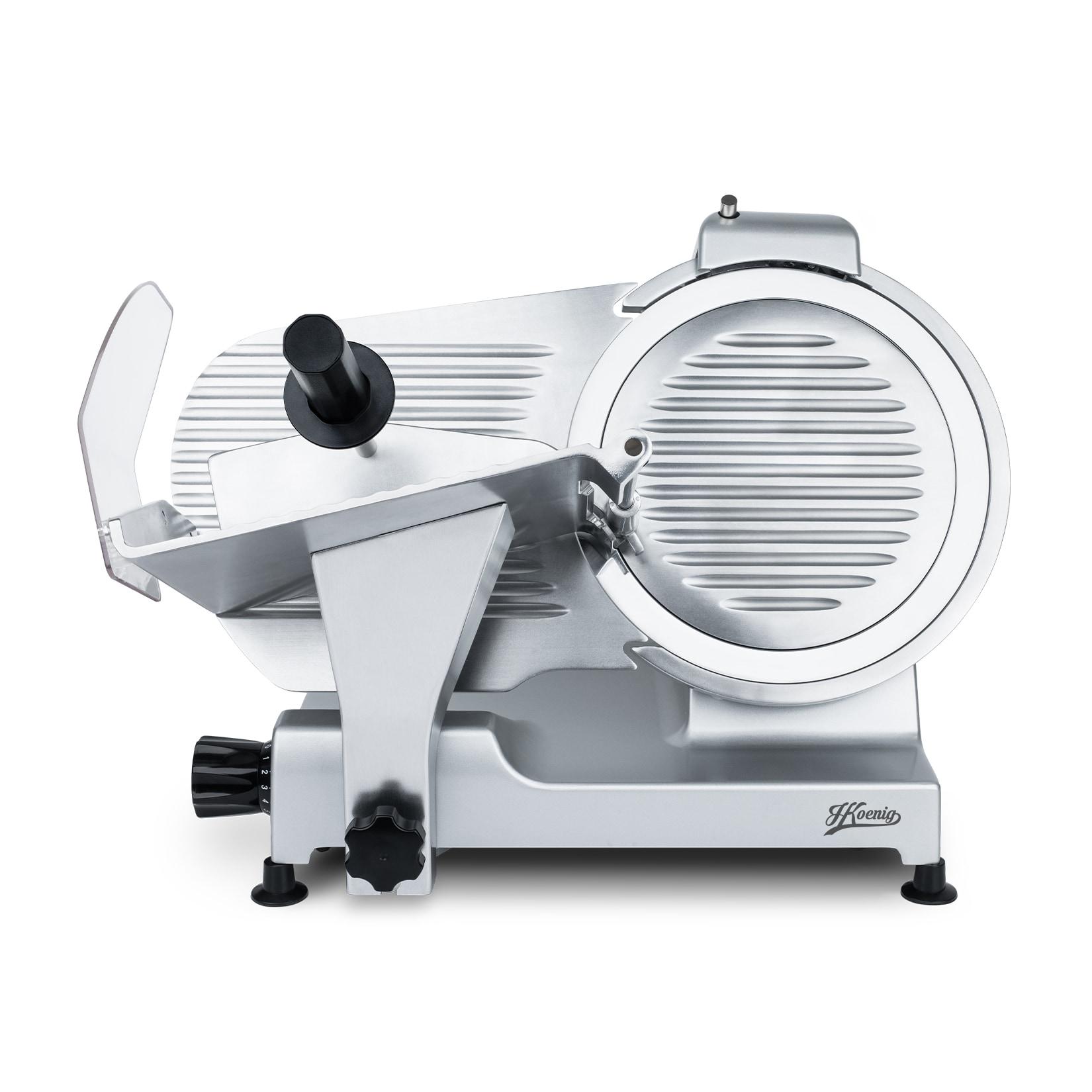 H.Koenig Elektrischer Alleschneider MSX300, professionell, Schnitt 0-15 mm, italienische Klinge 30 cm, eingebauter Schärfer, 282 rpm, Silber