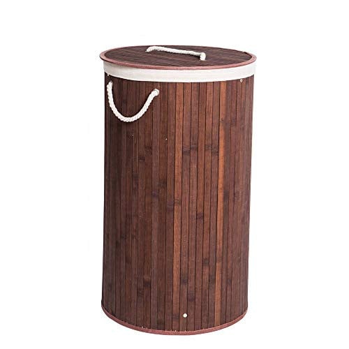 Decopatent Grote Ronde Bamboe Wasmand met Deksel en Waszak - Bruin - 80 liter