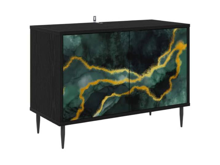 PUGYNBK WIJHE TV-Schrank, 69 x 33 x 50,5 cm, Eiche, Schwarz Aufwändiges Holz, erhöhte Beine, geräumige Aufbewahrung, einfache Reinigung, Wohnzimmer