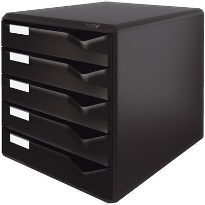 Leitz 5293-00-95 5293 Schubladenset Post-Set - A4/C4, 5 halboffene Schubladen, schwarz/schwarz