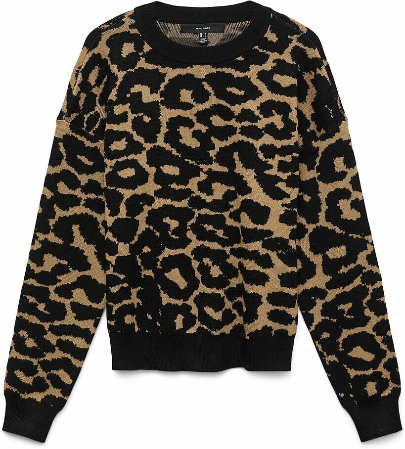 VERO MODA Pull col rond manches longues imprimé léopard