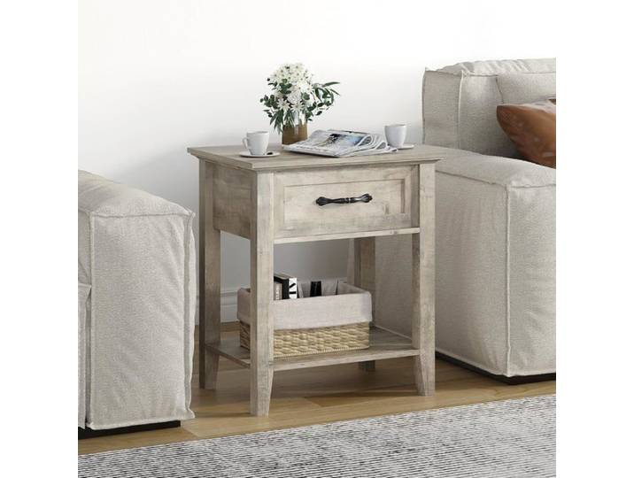 LUNSY Lot de 2 Commode à 1 tiroir table de chevet avec étagère ouverte Table de nuit pour Chambre Salon Gris