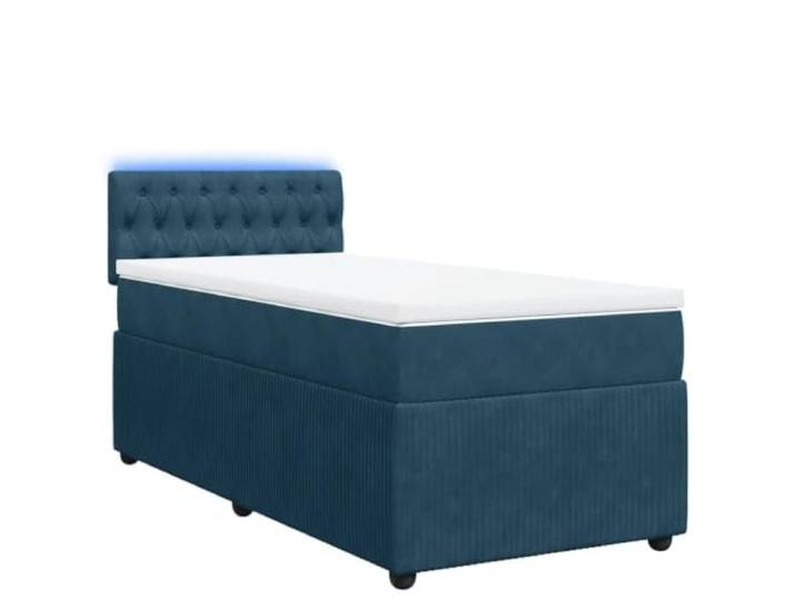 PUGYNBK Boxspringbett, Samt, Dunkelblau, 80 x 200 cm Taschenfedern, LED-Lichter, atmungsaktiver Matratzenschoner, waschbarer Bezug