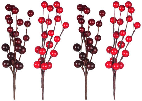 Beeren-Zweige, hell- und dunkelrot, 4 Stück