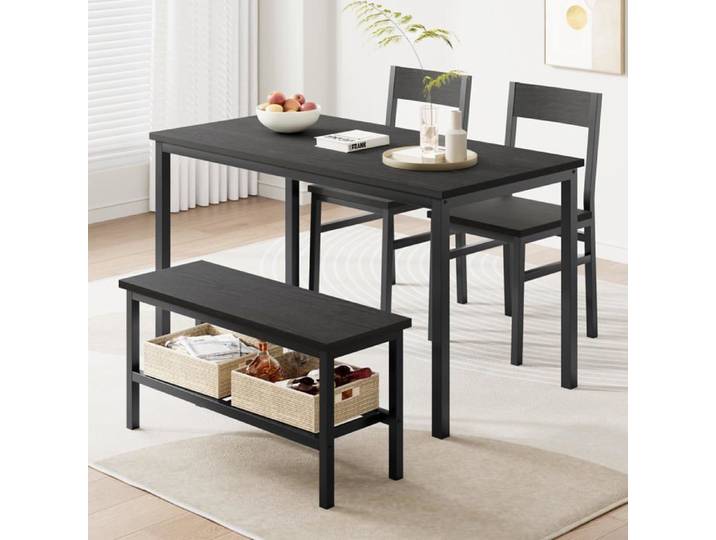 Ensemble salle à manger compact - LUNSY - Pour 4 personnes - Idéal petits espaces - Cadre métal robuste