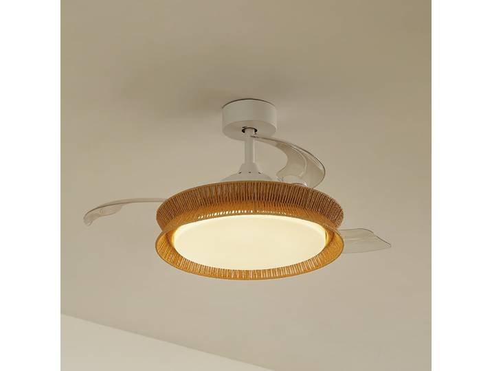 Lineta LED Deckenventilator Weiß/Braun - Lucande - Wohnzimmer - Landhaus / Rustikal - Holz - Einflammig