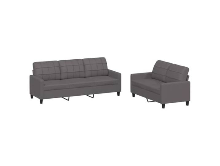 GHVBNMF 2-TLG Sofagarnitur mit Kissen Grau Kunstleder Couch Set Moderne Polstermöbel für Ihr Wohnzimmer: Pflegeleichtes Kunstleder, bequeme Schaumstoffpolster und stabiles Metallgestell.