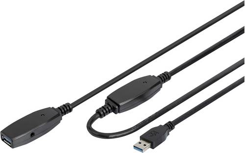 Digitus USB-Kabel USB 3.2 Gen1 USB-A Stecker, USB-A Buchse 15.00m Schwarz Geschirmt, doppelt geschirmt DA-73106