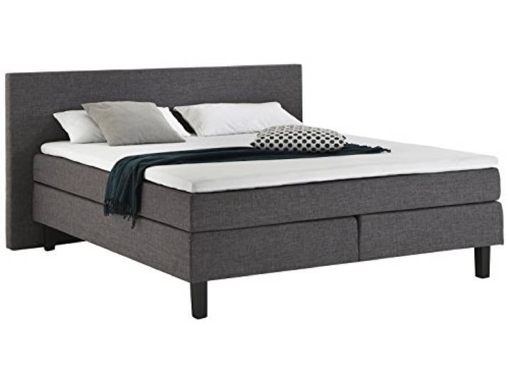 Atlantic Home Collection AMRUM Boxspringbett, 140 x 200 cm inklusive Topper, Härtegrad H2, anthrazit, Massivholzrahmen