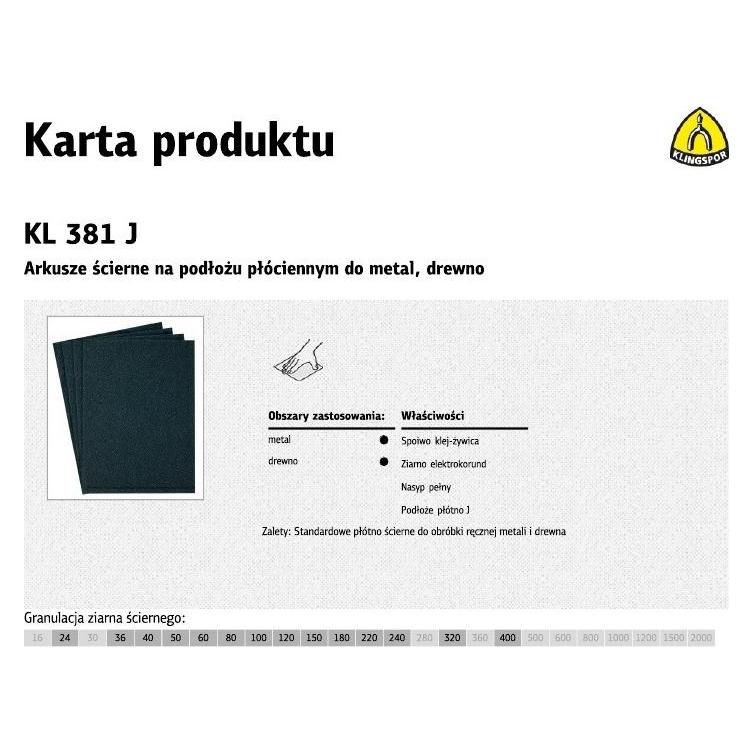 Klingspor ABRASIVE SHEETS 230mm x 280mm KL381J 400/50 pcs. (K268890)