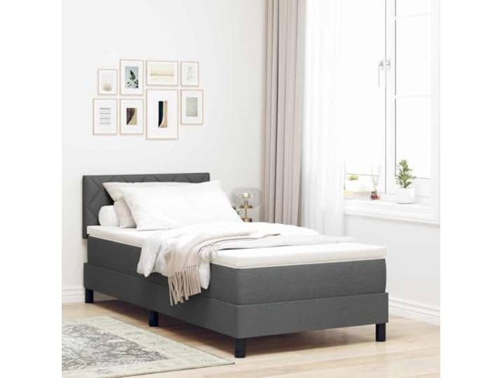 RJPLMFV Boxspringbett, Stoff, Dunkelgrau, 100 x 200 cm Verstellbarer Kopf, 2 Ebenen, Matratze aus Schaumstoff und Taschenfedern, inklusive Latten, modernes Design
