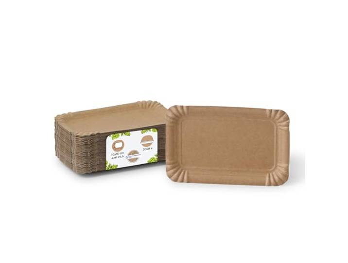 BIOZOYG 2000 Pappteller eckig braun 10x16 cm Nachhaltig, Robust & Recyclebar Einwegteller für Geburtstage, Grillfeiern & Partys Nachhaltige Forstwirtschaft Disposable Plates