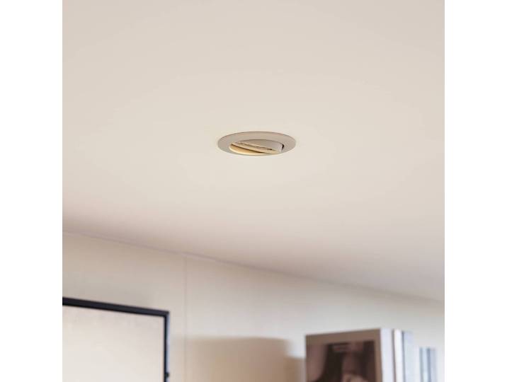 Prios Deckeneinbauleuchte Fibur, beige, Zink, Ø 8,2 cm, 3er Fibur PRIOS, dimmbar, creme / amber, für Wohn- / Esszimmer, Metall, Modern
