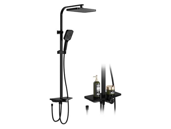 Ensemble de douche de pluie pomme de douche murale avec étagère mitigeur d'eau chaude et froide robinet de douche à main robinet de salle de bains