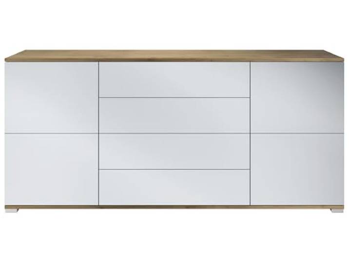 Vladon Sideboard Rova V2, Kommode mit 4 Türen und 4 Schubladen, Eiche Evoke/Weiß matt (166,5 x 75,5 x 35)