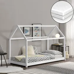 Kinderbett Netstal 80x160 cm mit Kaltschaummatratze Weiß [en.casa]